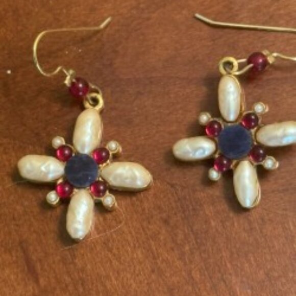 Source Unknown Jewelry - Earrings - Cross shaped with Faux Pearls & Gems